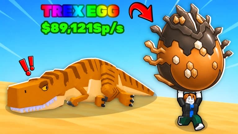 Official Steal An Egg thumbnail showing a T-Rex and its orange egg